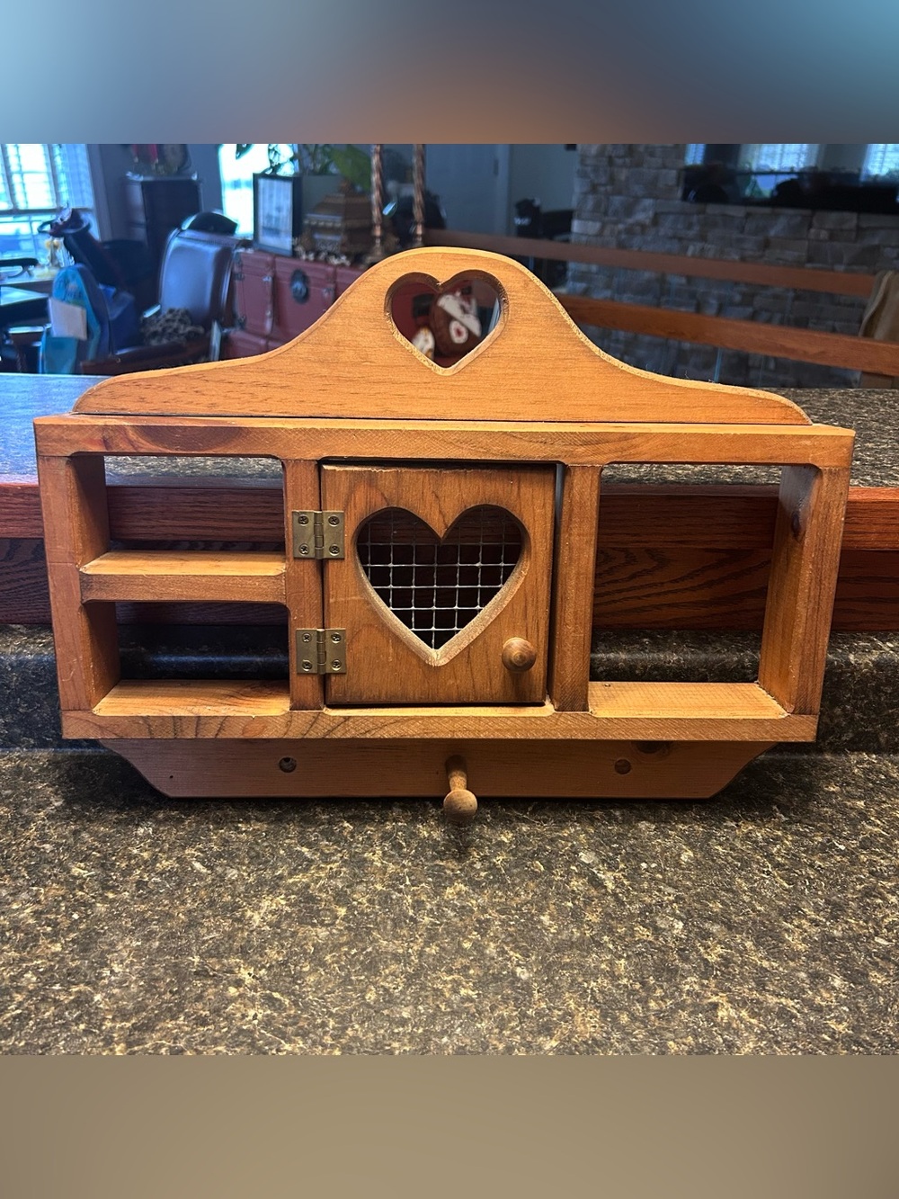 Wooden Wall Shelf Heart Cutout Cabinet With Peg Shelf Country Farmhouse READ